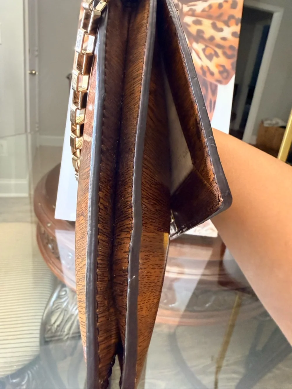 Kate Spade Rare Vintage Wood grain shoulder bag w/ storybook lining - Picture 3 of 7